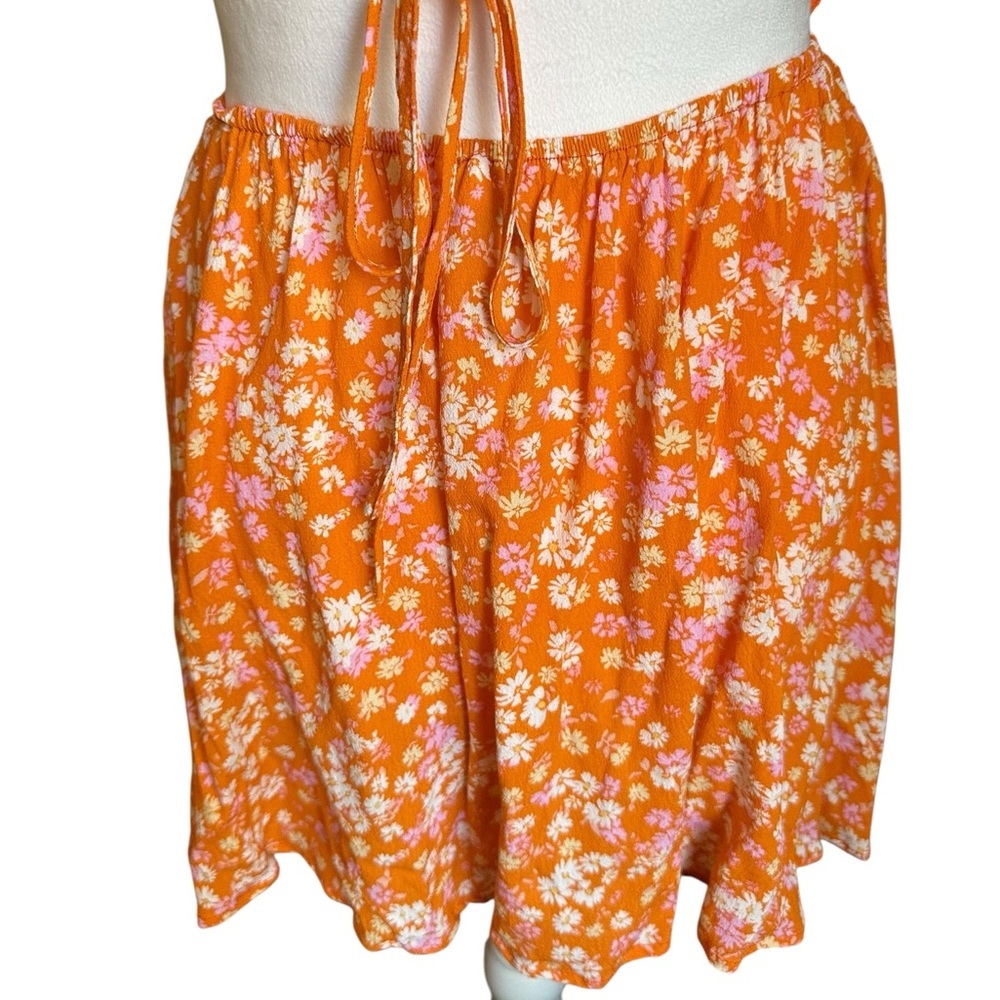 Sky To Moon Floral Cut Out Tie Back Orange Mini Dress Size L - Picture 16 of 17